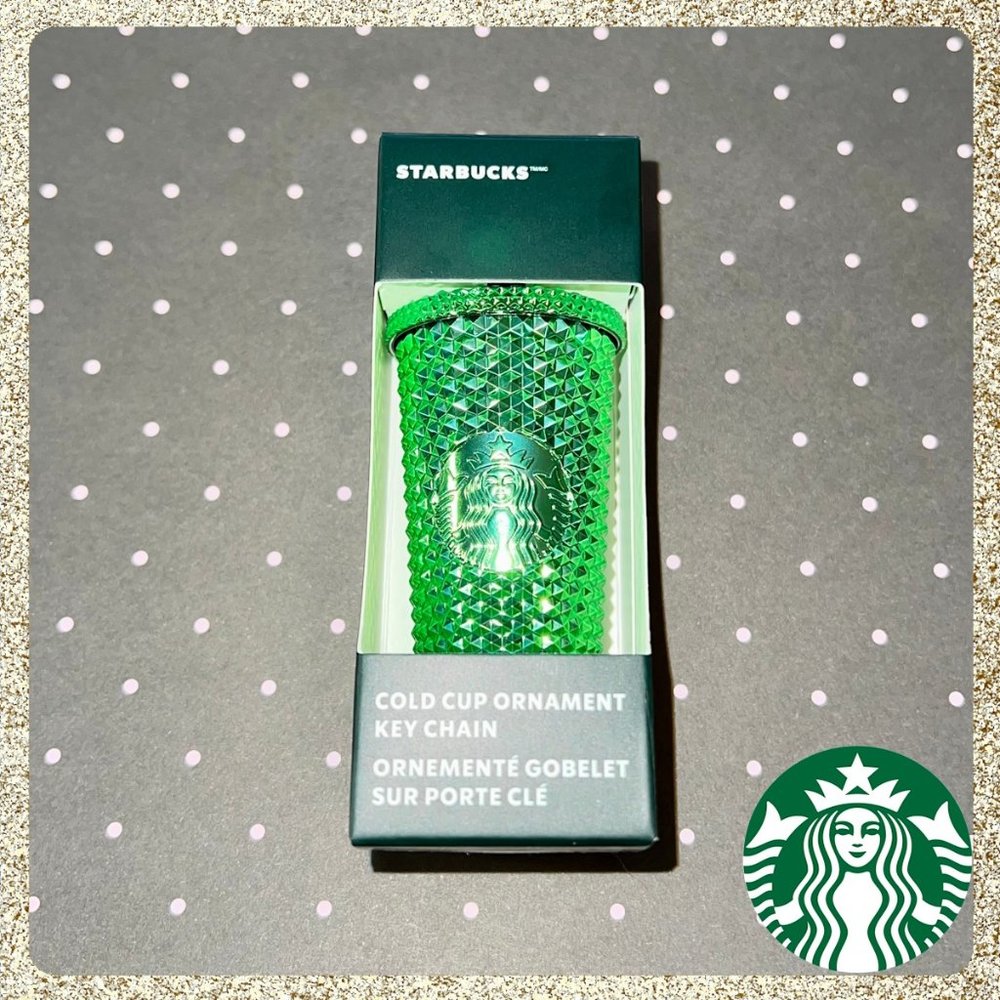 2023 Starbucks Holiday Metallic Green Prism Cold Cup Keychain/Tree Ornament NIB